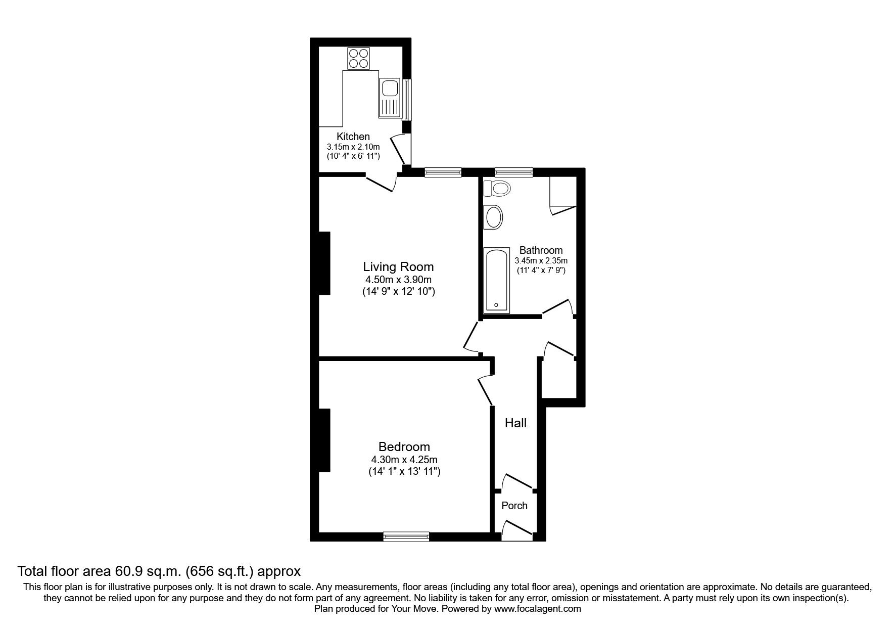 Floorplan of 1 bedroom Flat to rent, Northumberland Street, Wallsend, Tyne And Wear, NE28