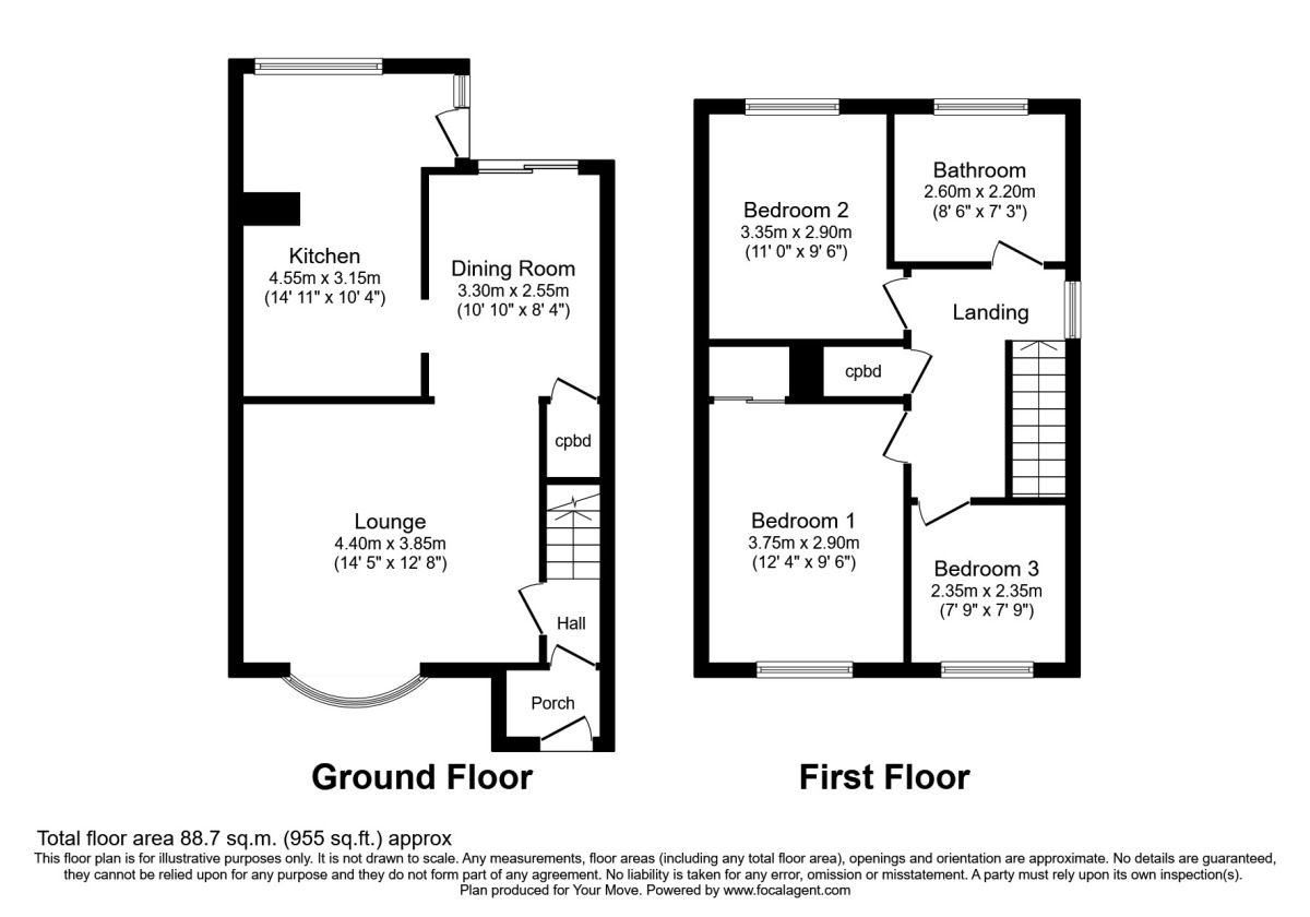 Floorplan of 3 bedroom Mid Terrace House to rent, Baywood Grove, Wallsend, Tyne And Wear, NE28