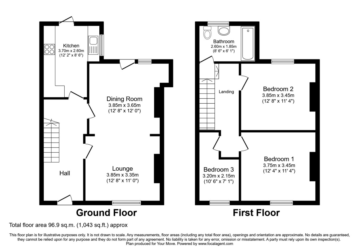 Floorplan of 3 bedroom Mid Terrace House to rent, North Road, Wallsend, Tyne And Wear, NE28