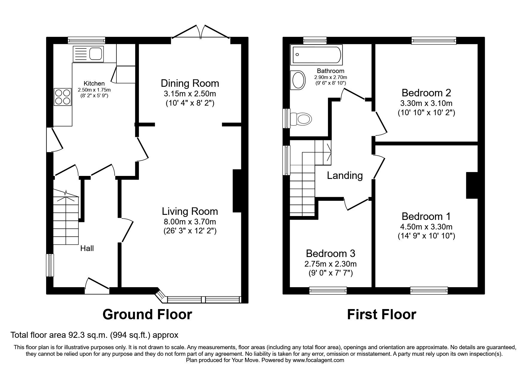 Floorplan of 3 bedroom Semi Detached House to rent, Archers Villas, Wallsend, Tyne and Wear, NE28