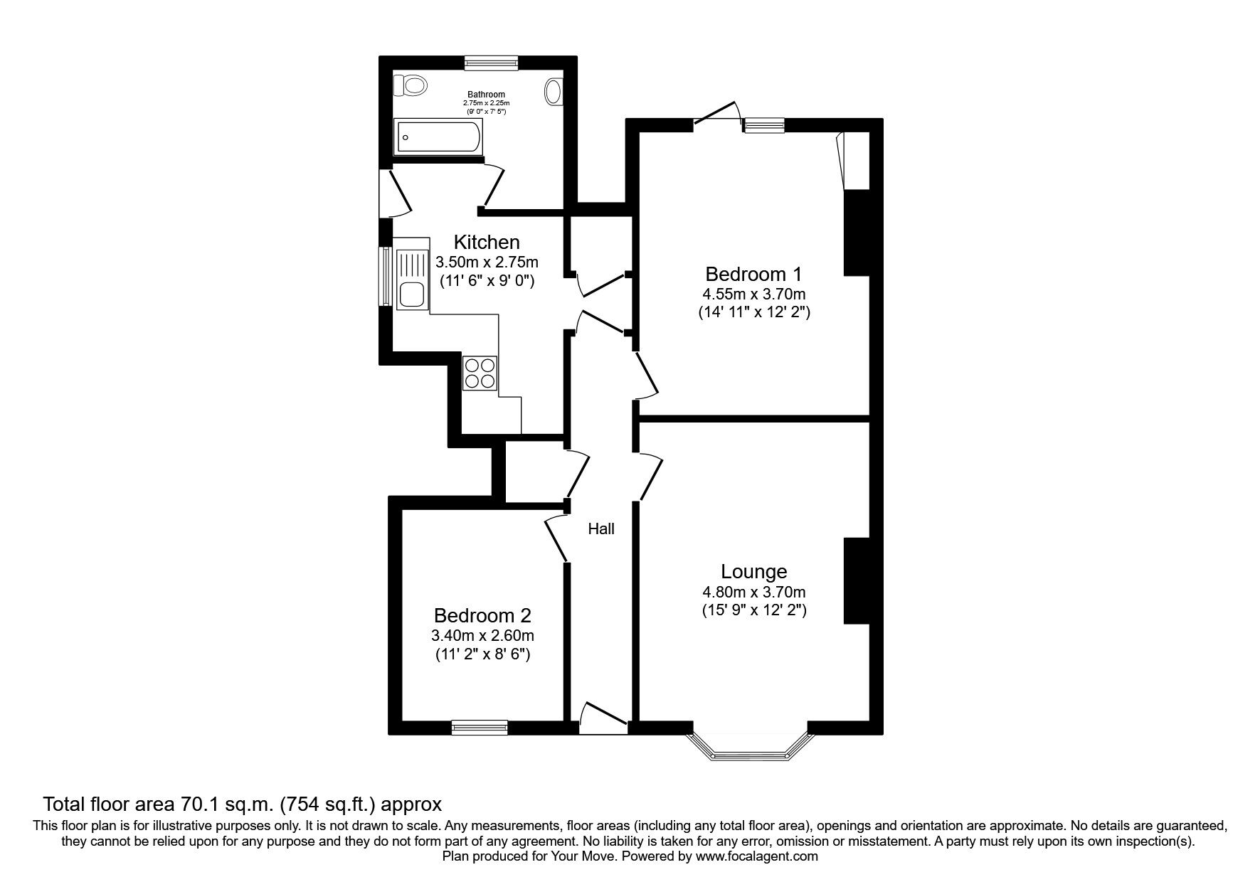 Floorplan of 2 bedroom  Flat to rent, Benton Road, Newcastle upon Tyne, Tyne and Wear, NE7