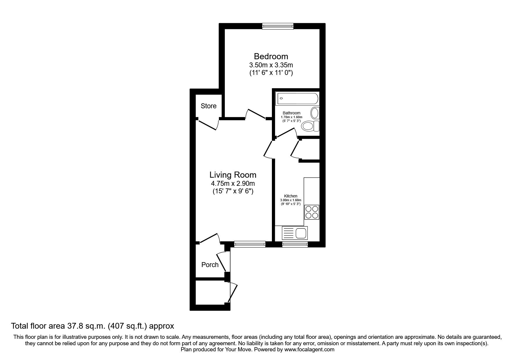 Floorplan of 1 bedroom  Flat to rent, Chelford Close, Wallsend, Tyne and Wear, NE28