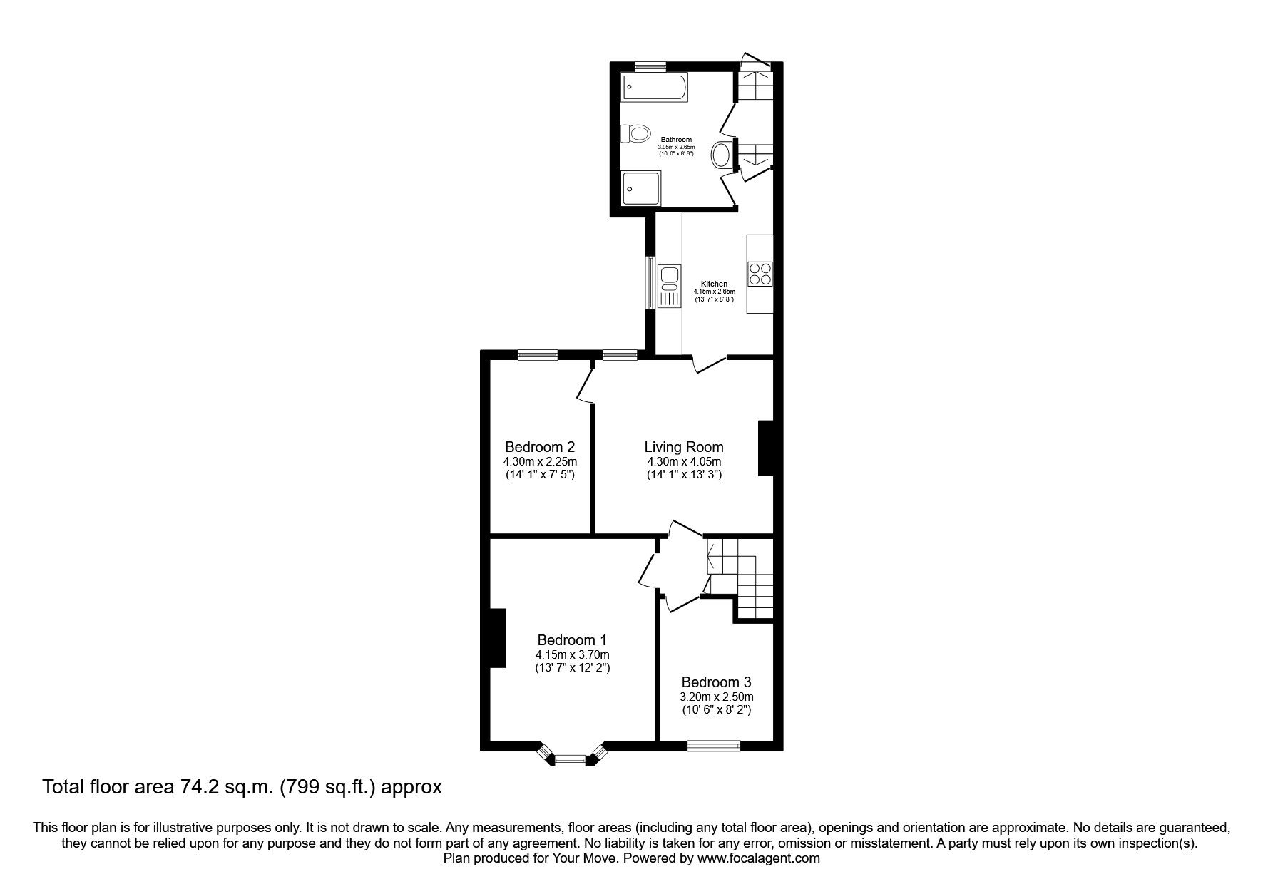 Floorplan of 3 bedroom Flat to rent, Park Road, Wallsend, Tyne and Wear, NE28