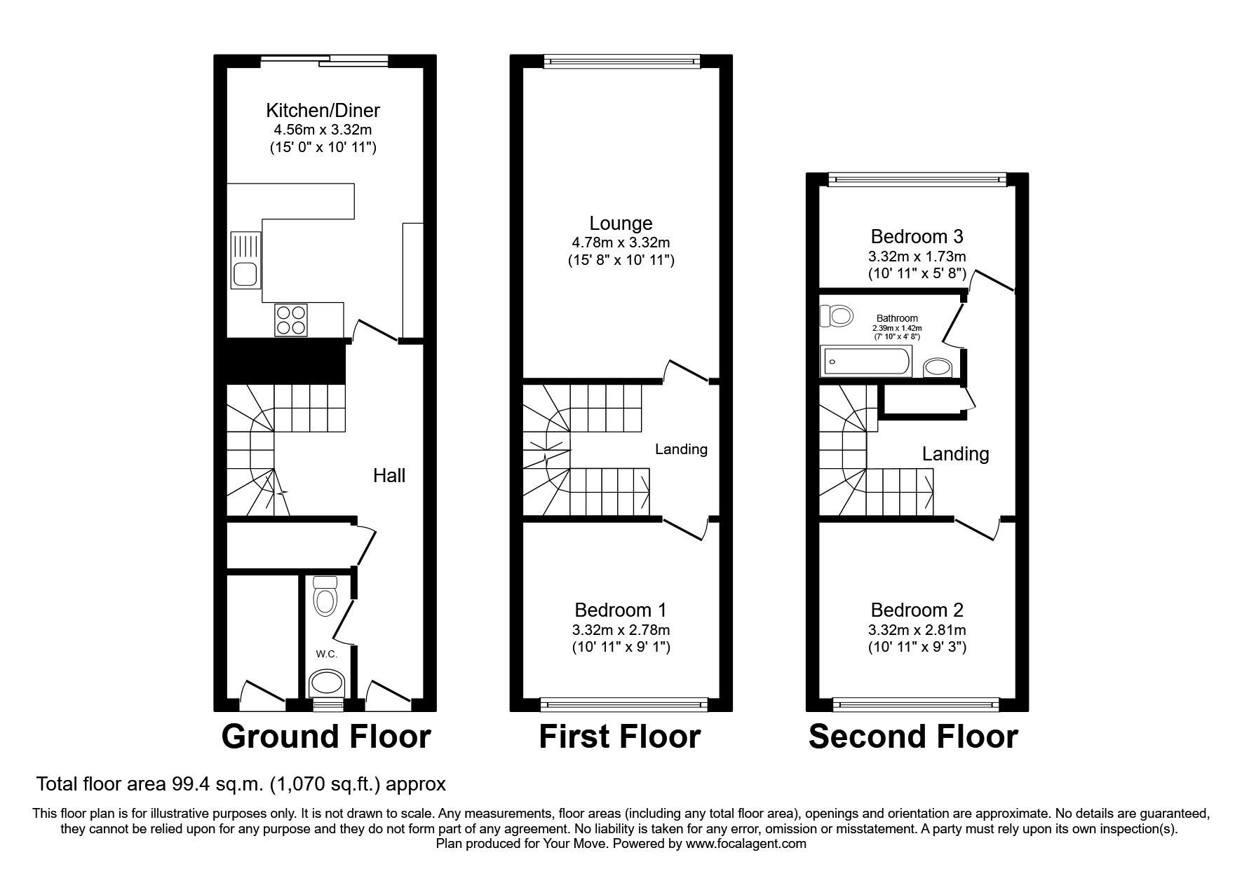 Floorplan of 3 bedroom Mid Terrace House to rent, Grafton Close, Newcastle upon Tyne, Tyne and Wear, NE6