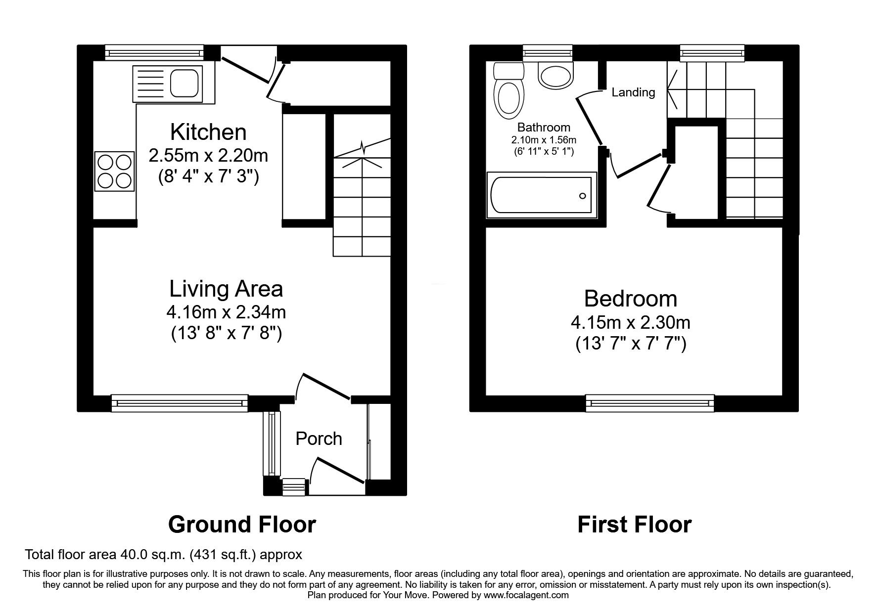Floorplan of 1 bedroom Mid Terrace House to rent, Ribblesdale, Wallsend, Tyne and Wear, NE28