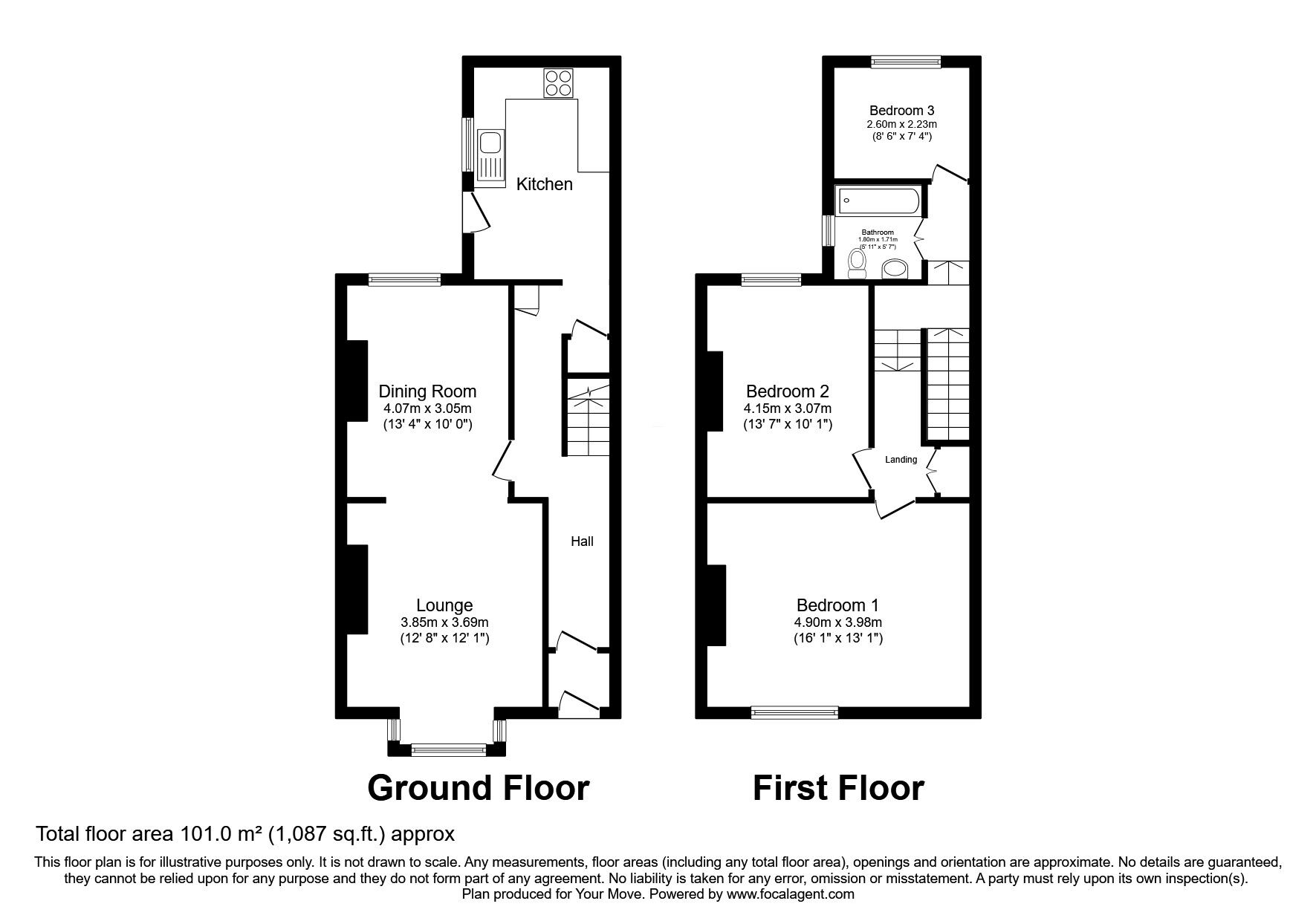 Floorplan of 3 bedroom Mid Terrace House to rent, Ferndale Avenue, Wallsend, Tyne and Wear, NE28