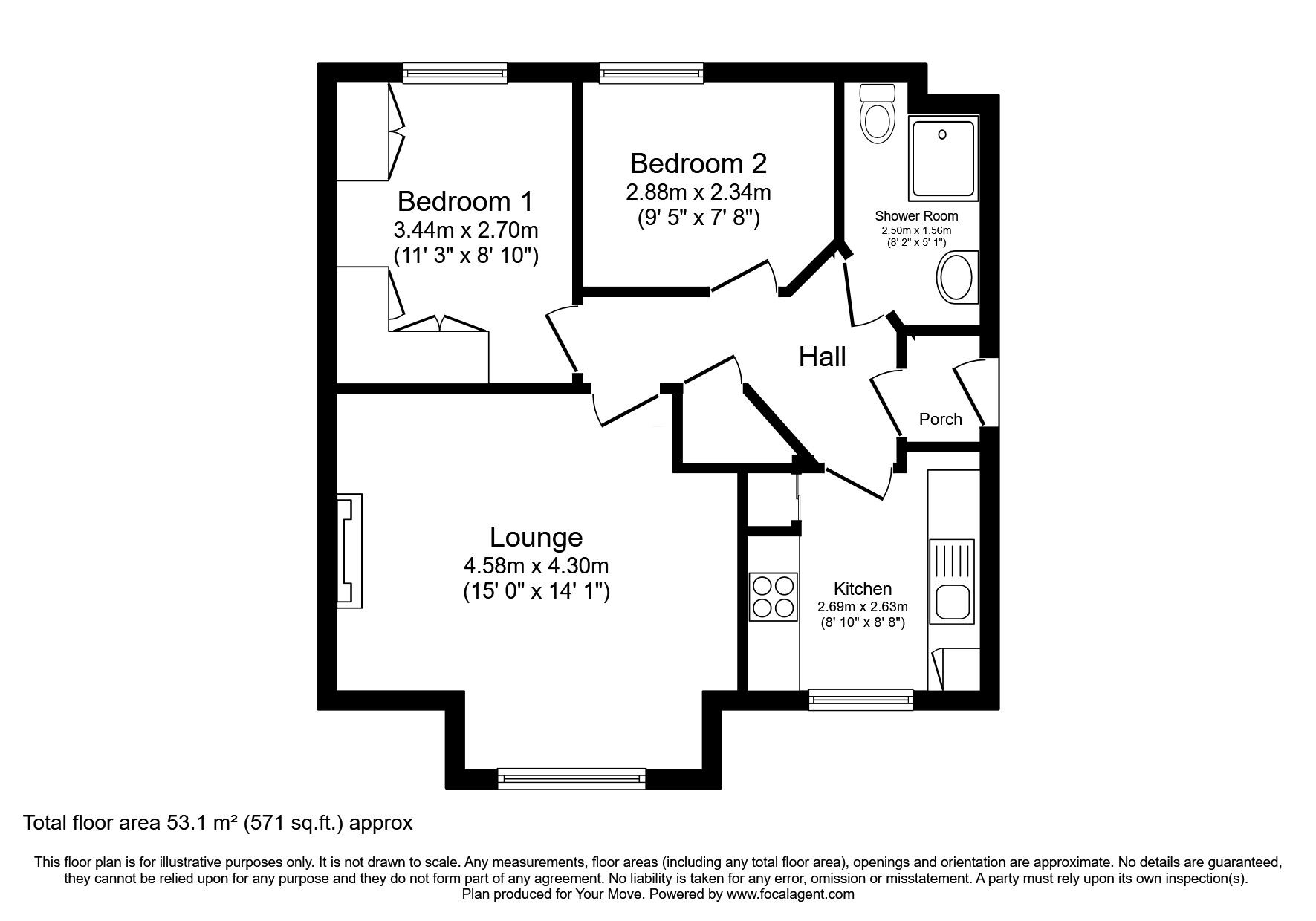 Floorplan of 2 bedroom  Flat to rent, Caesar Way, Wallsend, Tyne and Wear, NE28