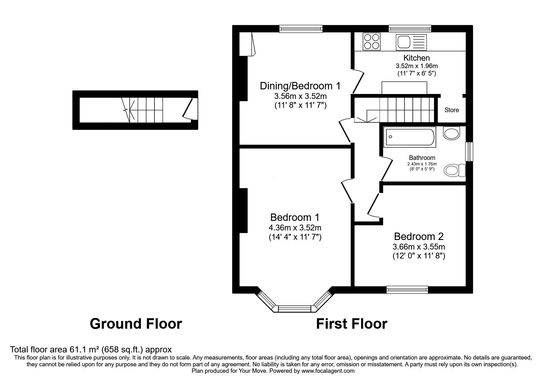 Floorplan of 2 bedroom Semi Detached Flat for sale, Deneholm, Wallsend, Tyne and Wear, NE28