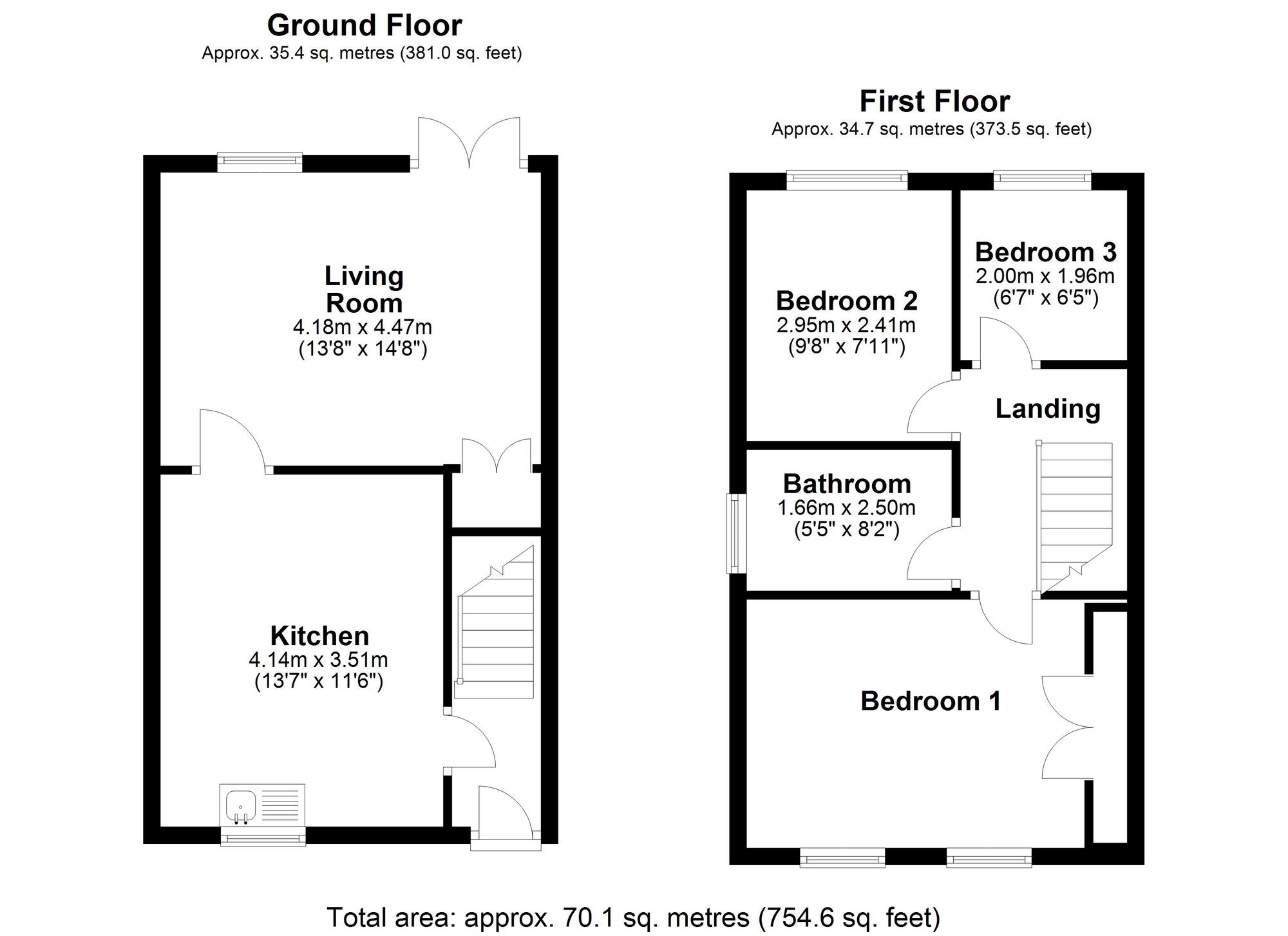 Floorplan of 3 bedroom End Terrace House to rent, Russell Close, Wallsend, Tyne and Wear, NE28