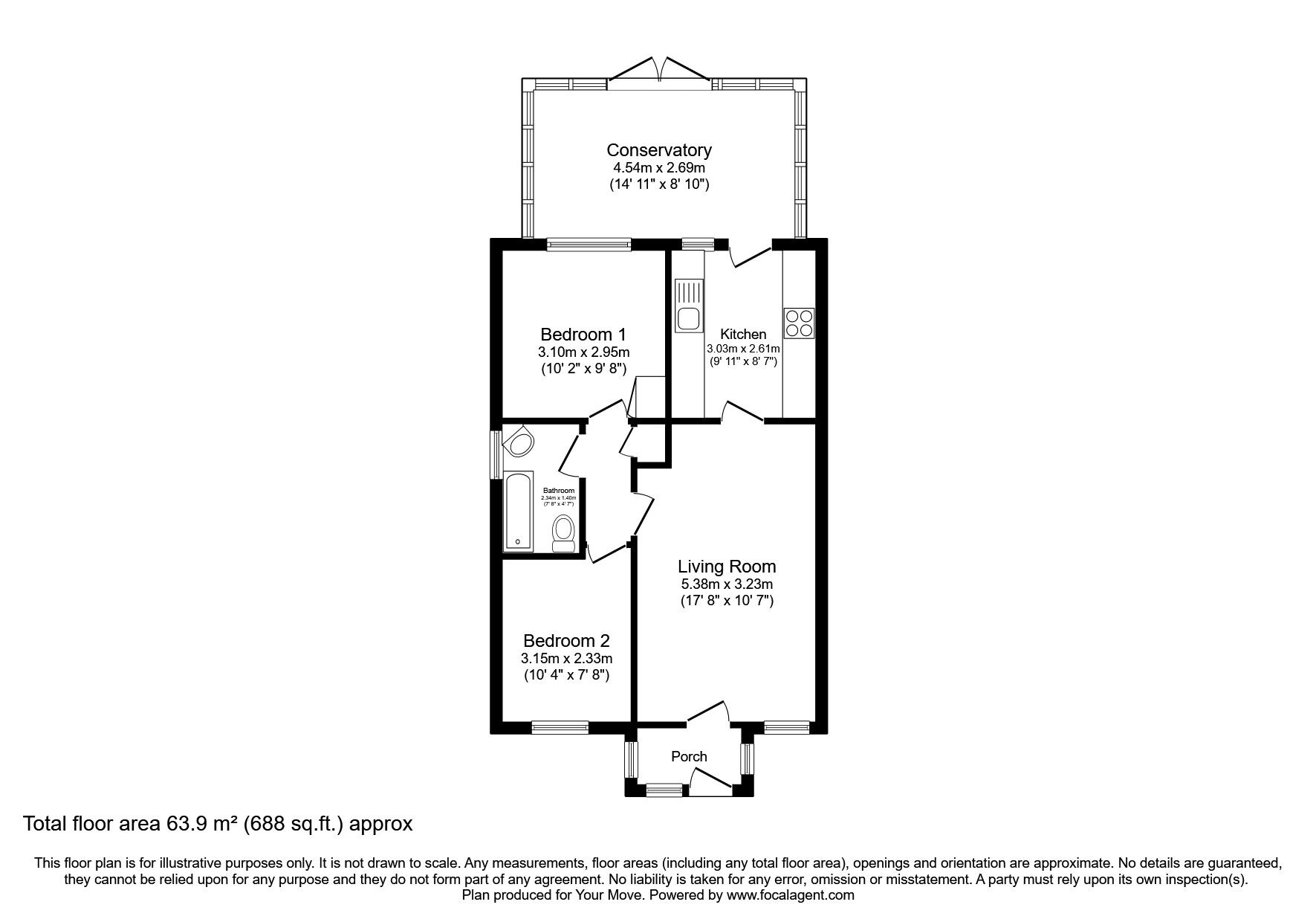 Floorplan of 2 bedroom End Terrace Bungalow for sale, Amberley Close, Wallsend, Tyne and Wear, NE28