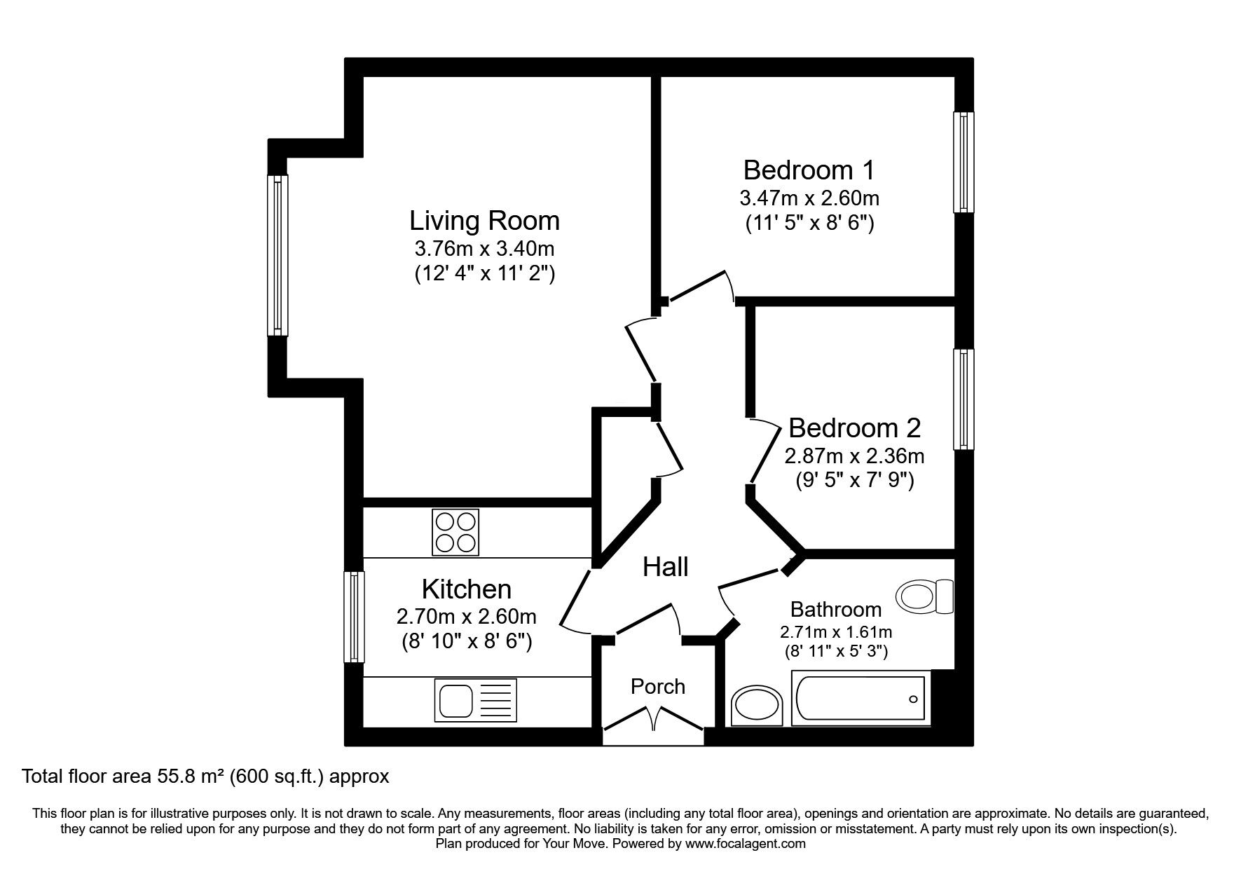 Floorplan of 2 bedroom  Flat for sale, Roman Court, Wallsend, Tyne and Wear, NE28