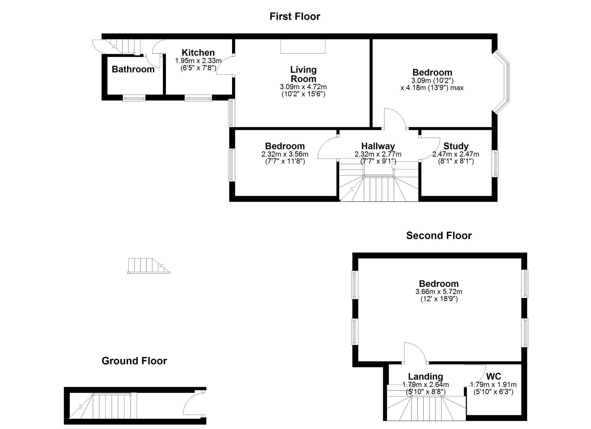 Floorplan of 3 bedroom Mid Terrace Flat for sale, Grosvenor Gardens, Newcastle upon Tyne, Tyne and Wear, NE2