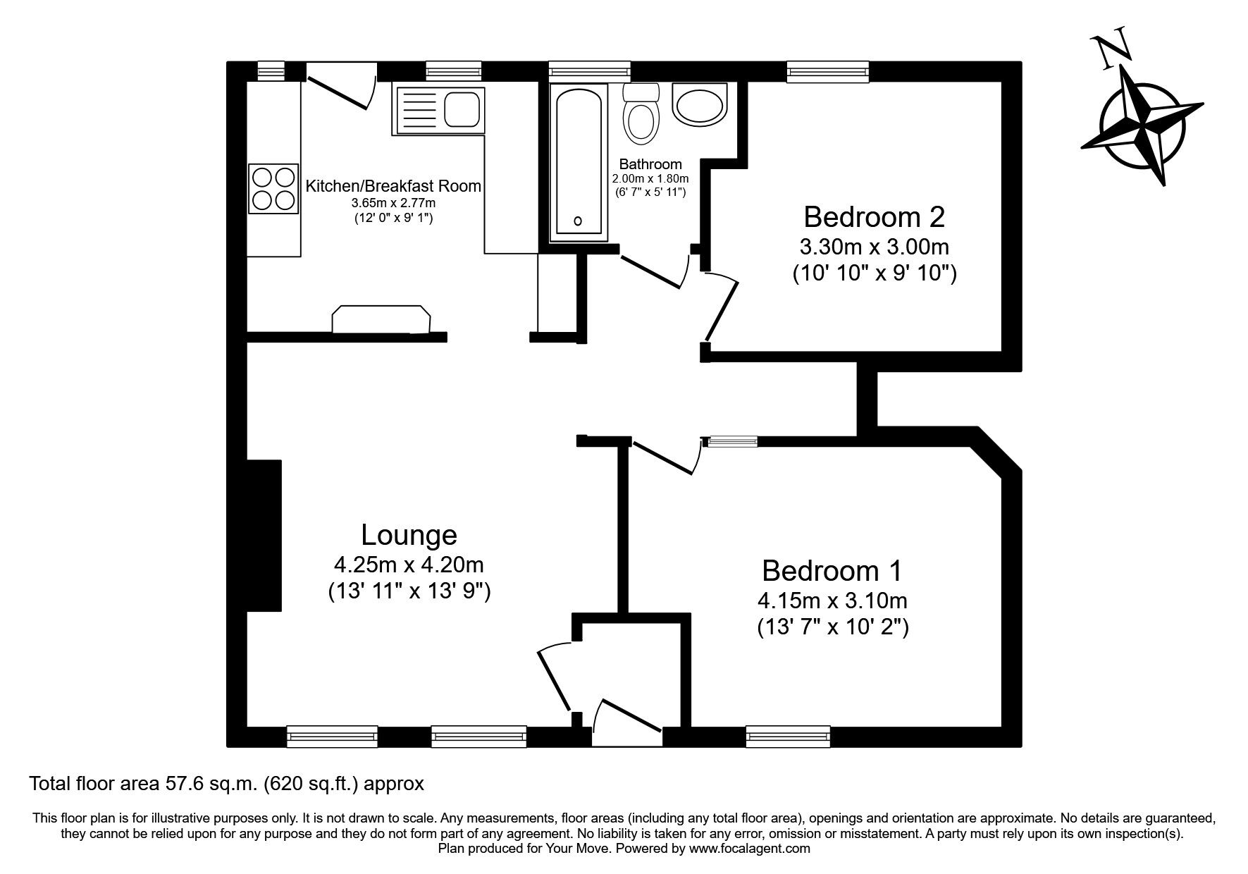 Floorplan of 2 bedroom  Flat for sale, Langton Terrace, High Heaton, Tyne and Wear, NE7