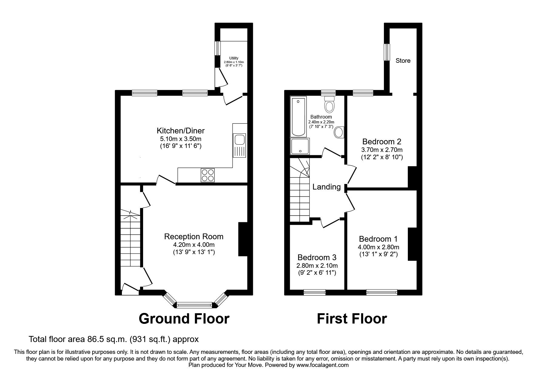 Floorplan of 3 bedroom Mid Terrace House for sale, South Terrace, Wallsend, Tyne and Wear, NE28
