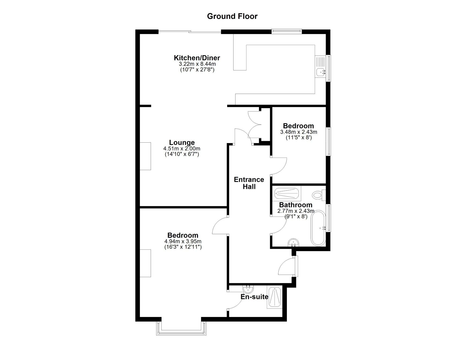 Floorplan of 2 bedroom Semi Detached Bungalow for sale, Bewick Park, Wallsend, Tyne and Wear, NE28