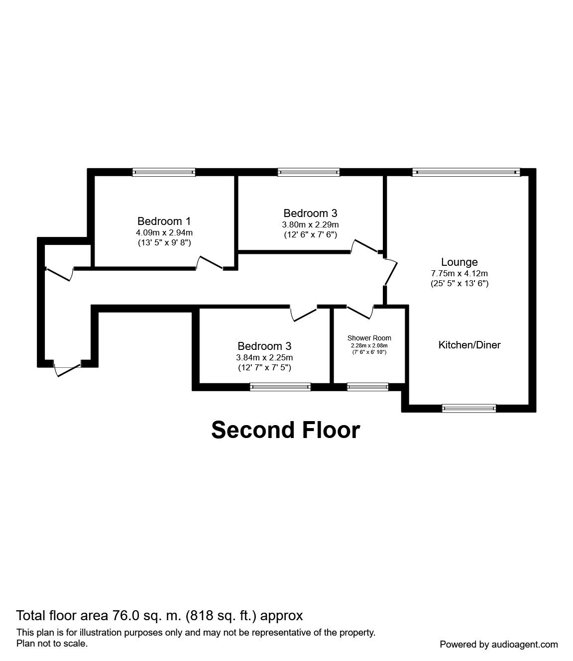 Floorplan of 3 bedroom Flat for sale, Jesmond Park Court, Newcastle upon Tyne, Tyne and Wear, NE7