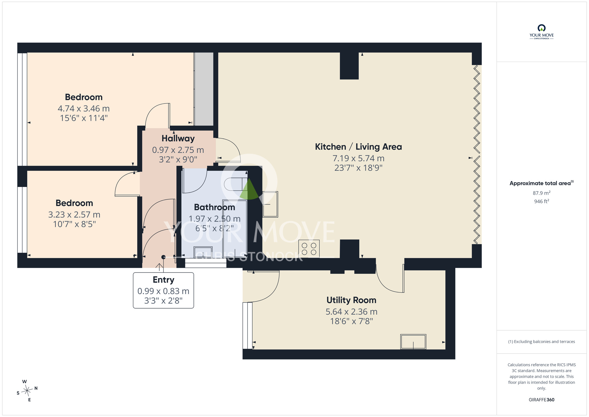 Floorplan of 2 bedroom Semi Detached Bungalow for sale, Agricola Gardens, Wallsend, Tyne and Wear, NE28
