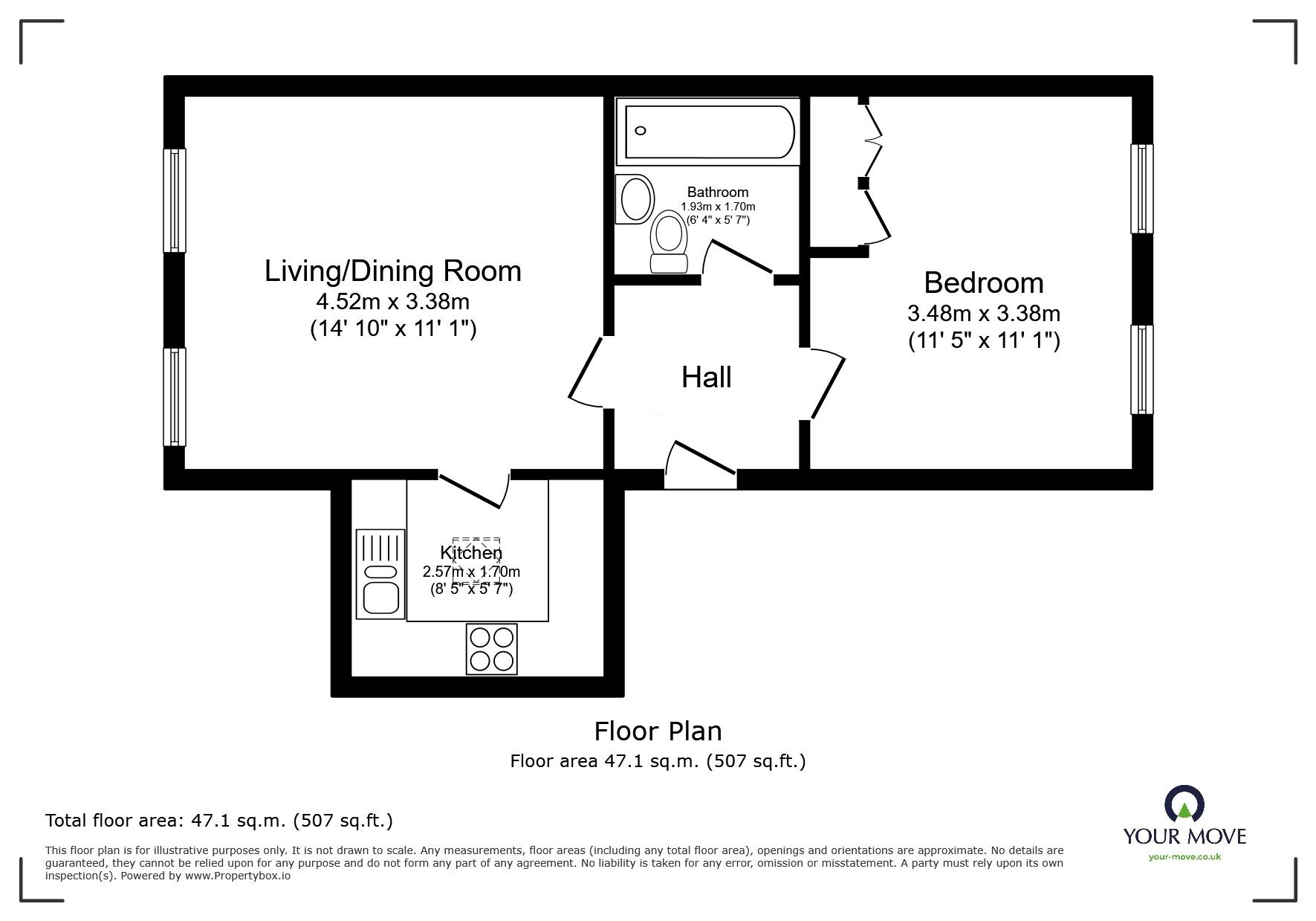 Floorplan of 1 bedroom  Flat to rent, Flat 3 Fourways House 121a Nelson R, Whitton, Twickenham, TW2