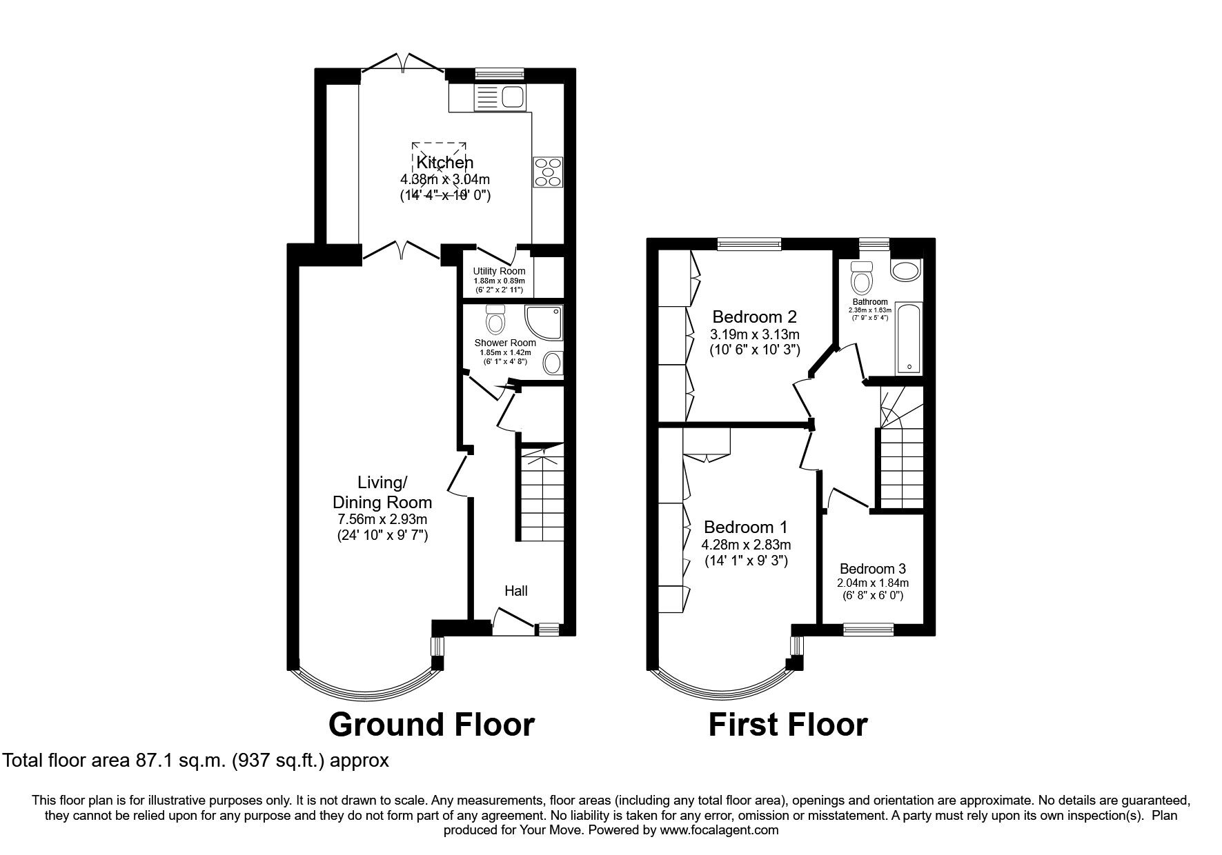 Floorplan of 3 bedroom Mid Terrace House to rent, Grasmere Avenue, Whitton, Hounslow, TW3
