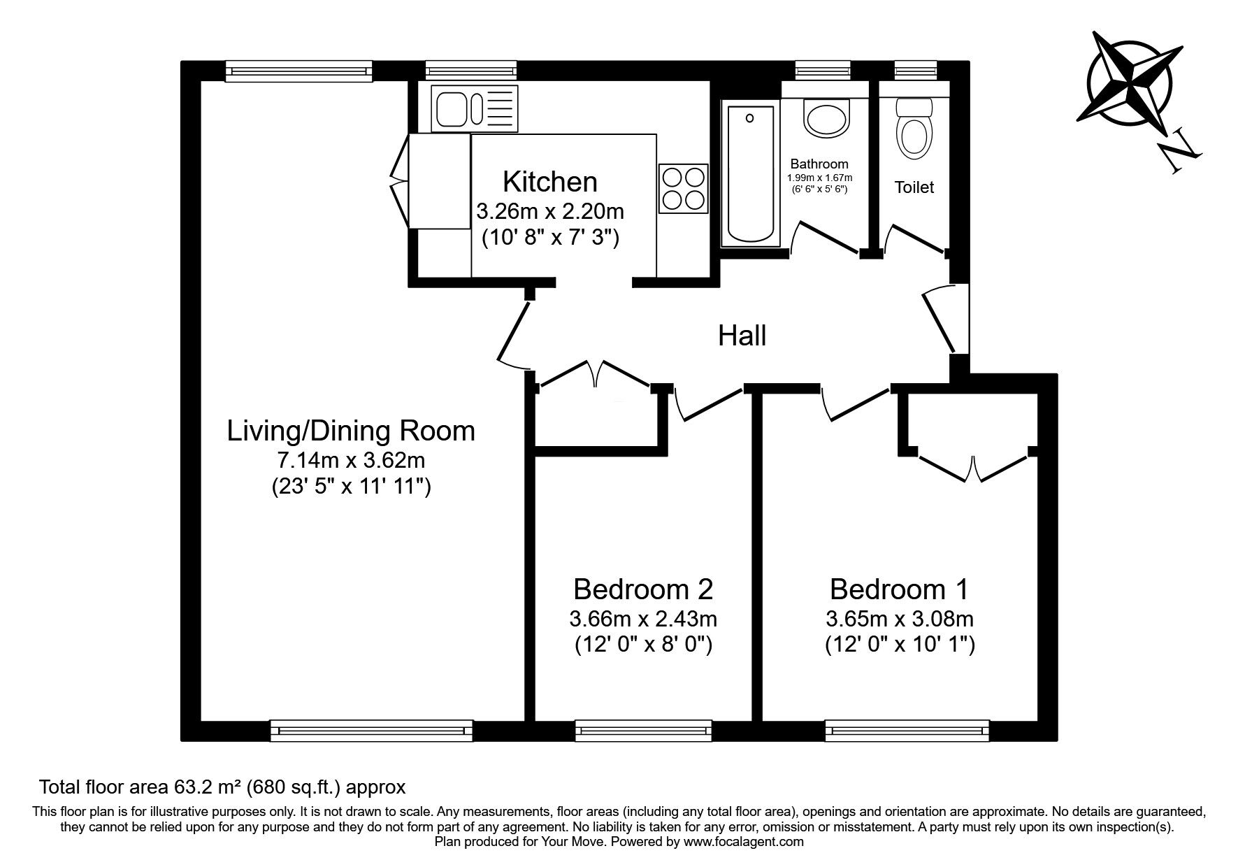 Floorplan of 2 bedroom  Flat for sale, Heathside, Whitton, Hounslow, TW4