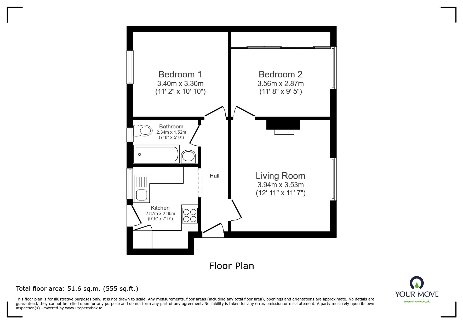 Floorplan of 2 bedroom Flat for sale, Marlow Crescent, Twickenham, TW1
