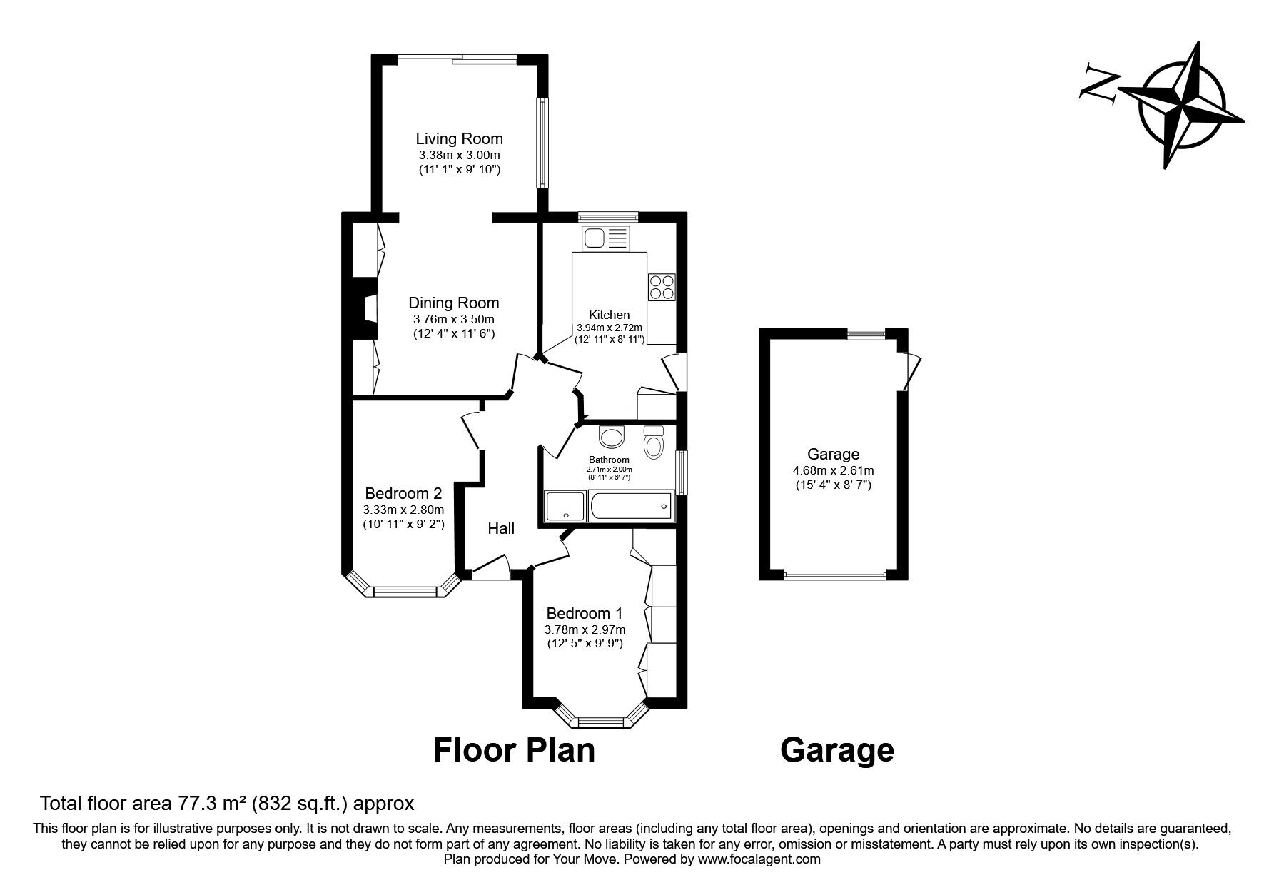 Floorplan of 2 bedroom Semi Detached Bungalow for sale, The Ridge, Whitton, Twickenham, TW2