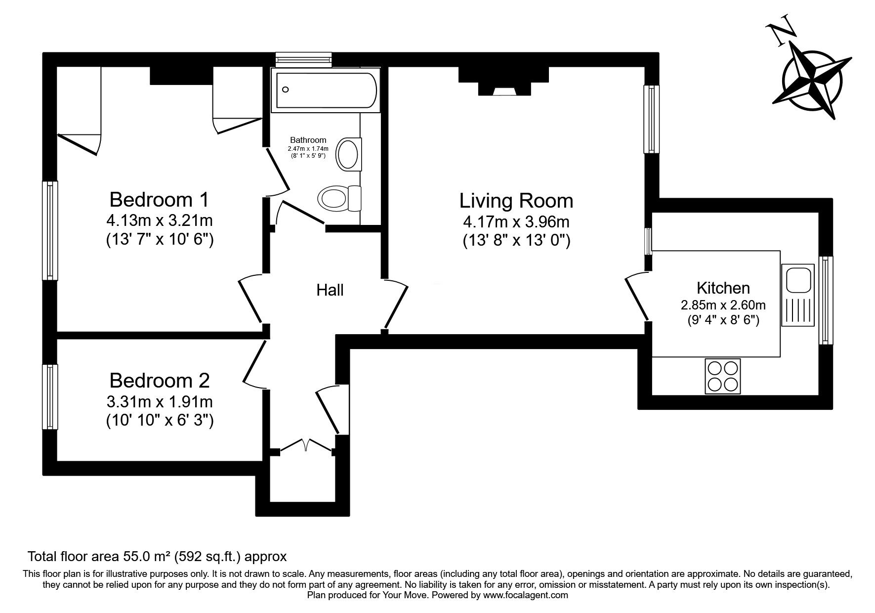 Floorplan of 2 bedroom  Flat for sale, St. Stephens Road, Hounslow, TW3