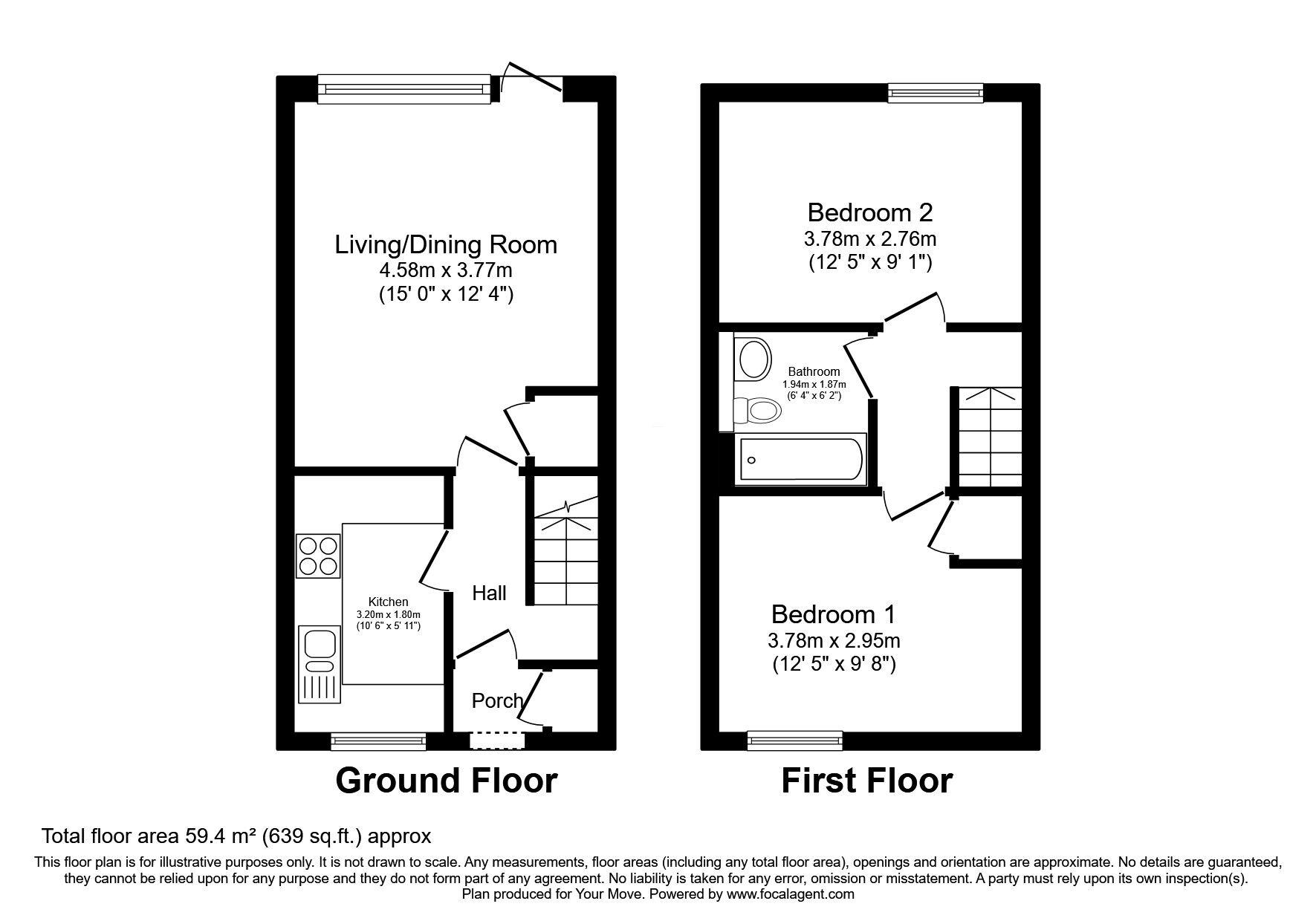 Floorplan of 2 bedroom Mid Terrace House for sale, Morland Close, Hampton, TW12