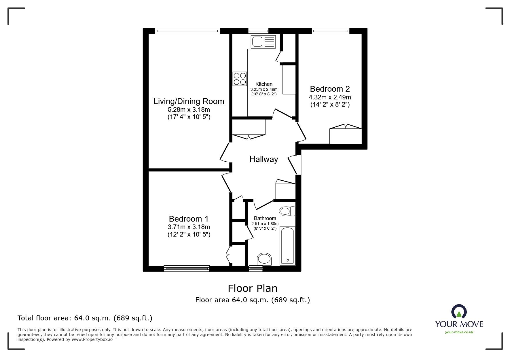 Floorplan of 2 bedroom  Flat for sale, Farm Road, Whitton, Hounslow, TW4