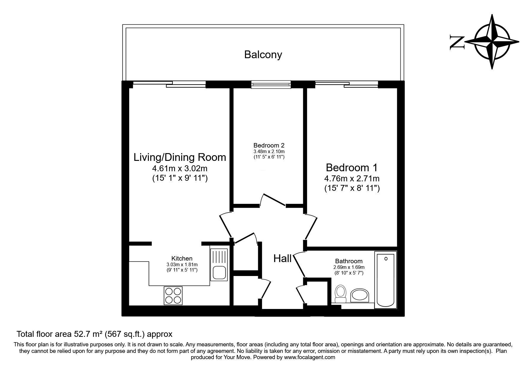 Floorplan of 2 bedroom  Flat for sale, Tilley Road, Feltham, TW13