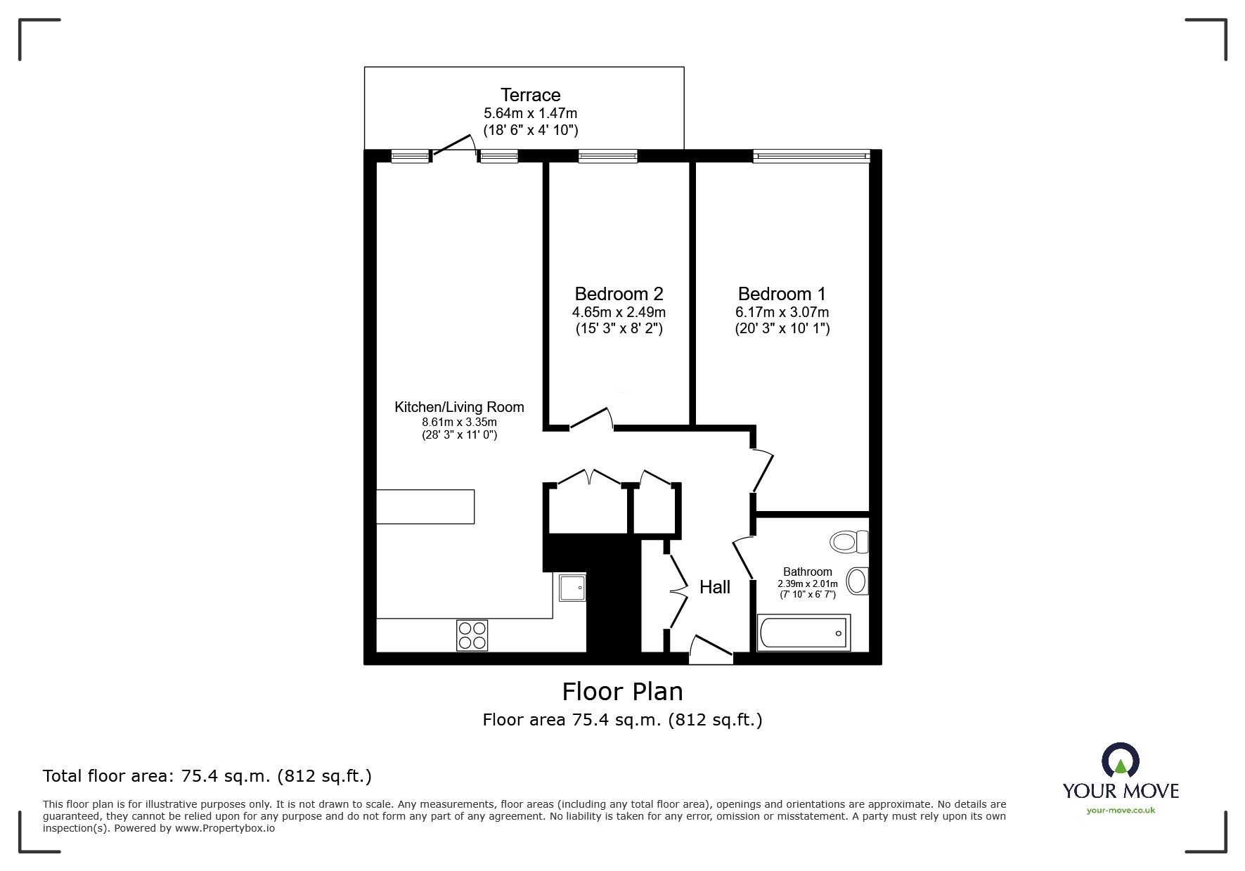 Floorplan of 2 bedroom  Flat for sale, Prince Regent Road, Hounslow, TW3