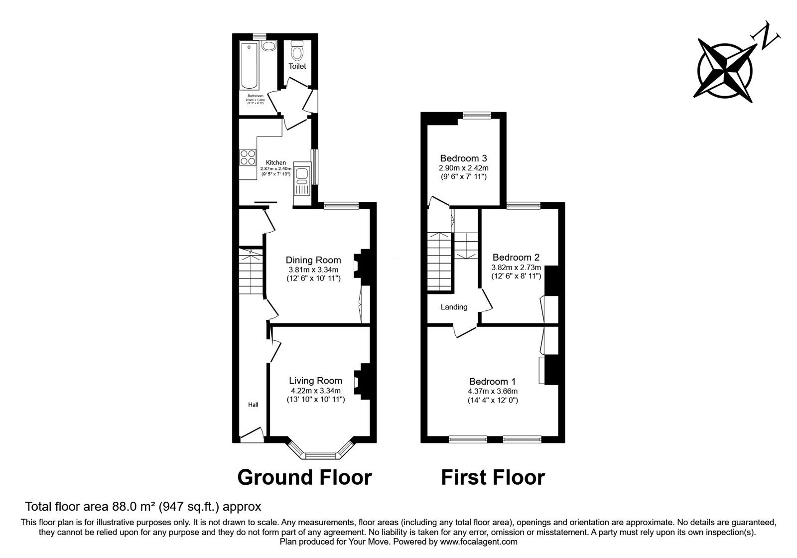 Floorplan of 3 bedroom Semi Detached House for sale, Temple Road, Hounslow, TW3