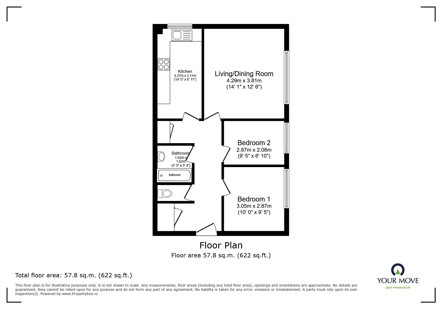 Floorplan of 2 bedroom Flat for sale, Field Road, Feltham, TW14