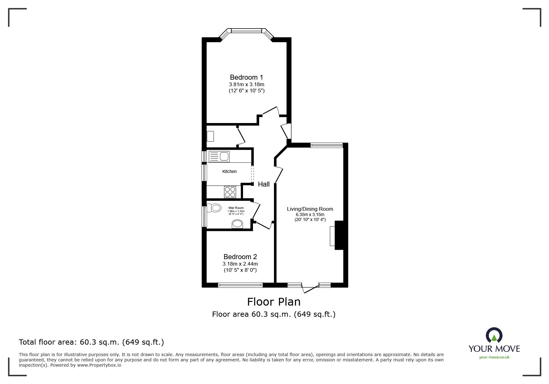 Floorplan of 2 bedroom Flat for sale, Hanworth Road, Whitton, Hounslow, TW4
