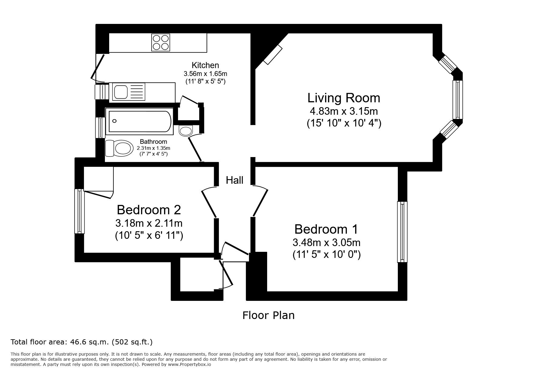 Floorplan of 2 bedroom Flat for sale, Amesbury Road, Hanworth, Feltham, TW13