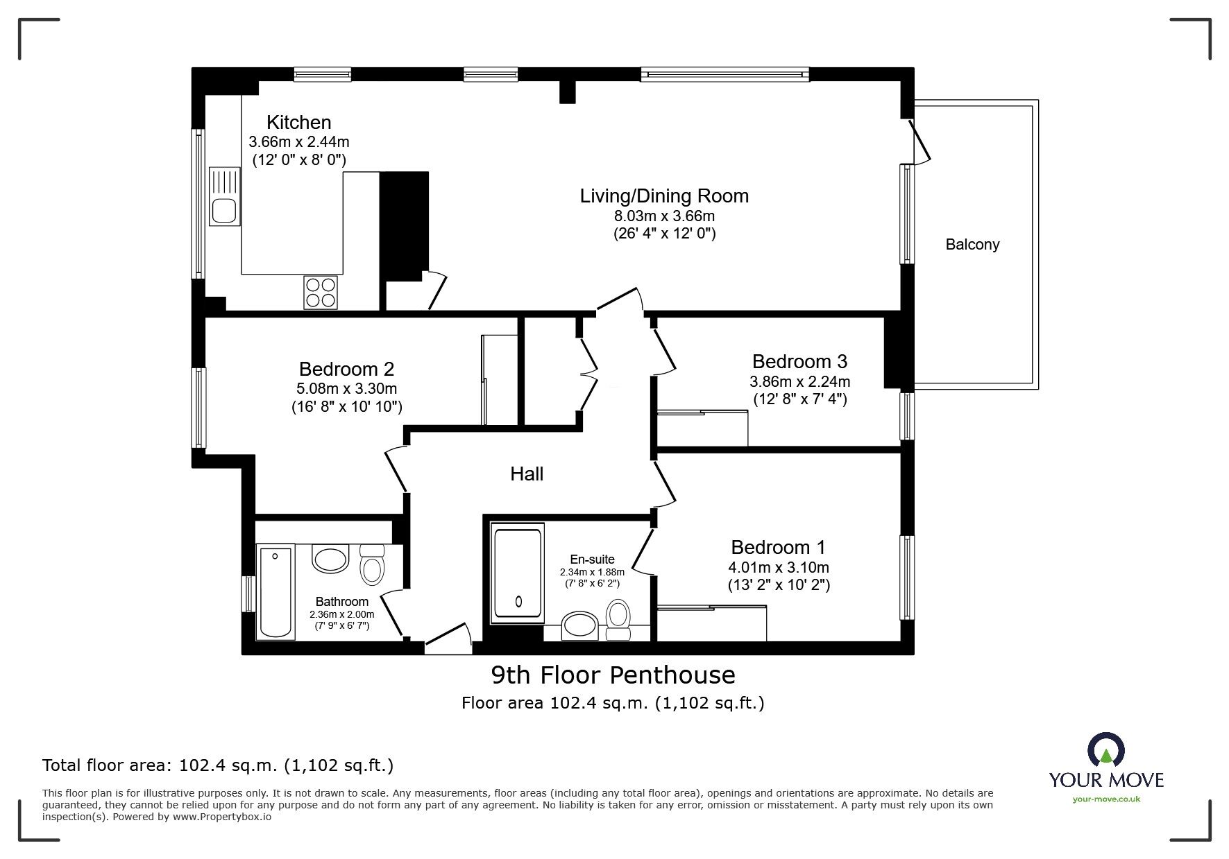 Floorplan of 3 bedroom Flat for sale, Croxby House, 34 Prince Regent Road, Hounslow, TW3