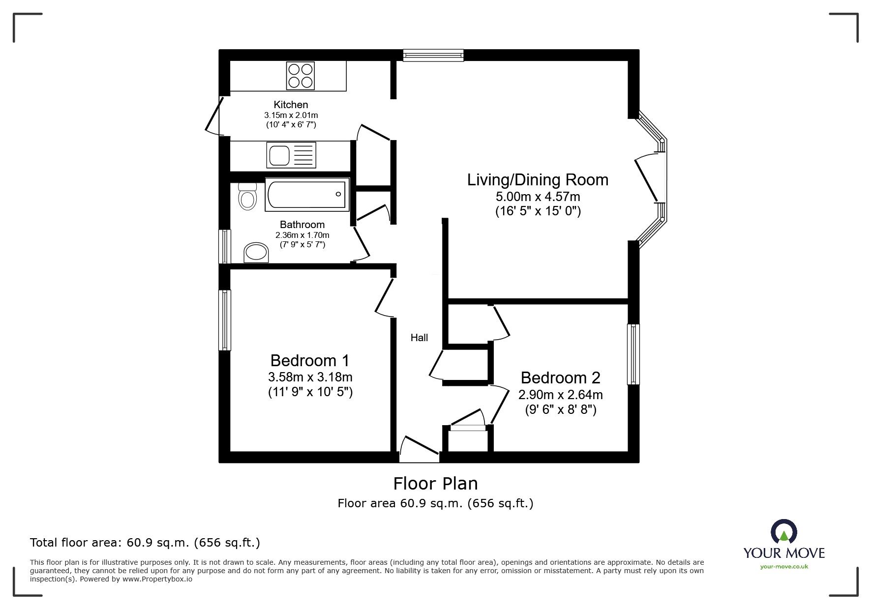 Floorplan of 2 bedroom Flat for sale, Nelson Road, Whitton, Twickenham, TW2