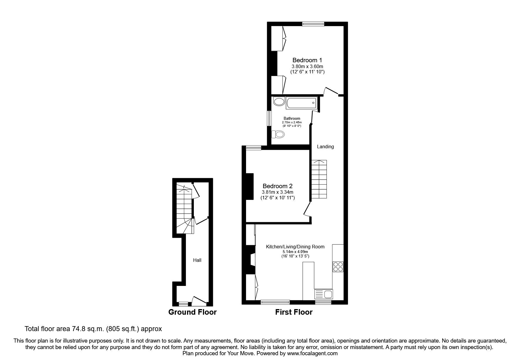 Floorplan of 2 bedroom Flat for sale, Kneller Road, Whitton,Twickenham, TW2