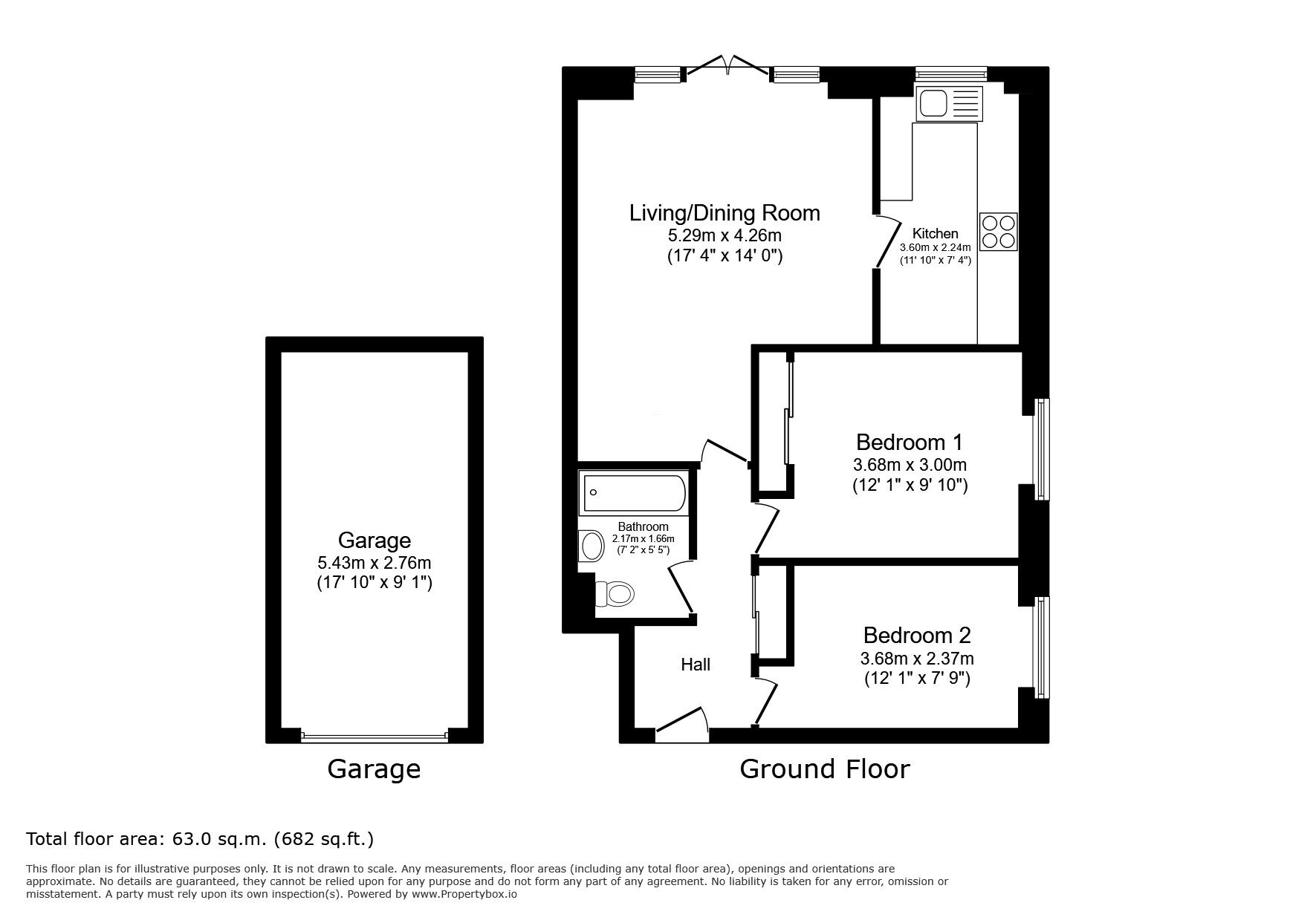 Floorplan of 2 bedroom Flat for sale, The Birches, Heathside, Whitton, Hounslow, TW4