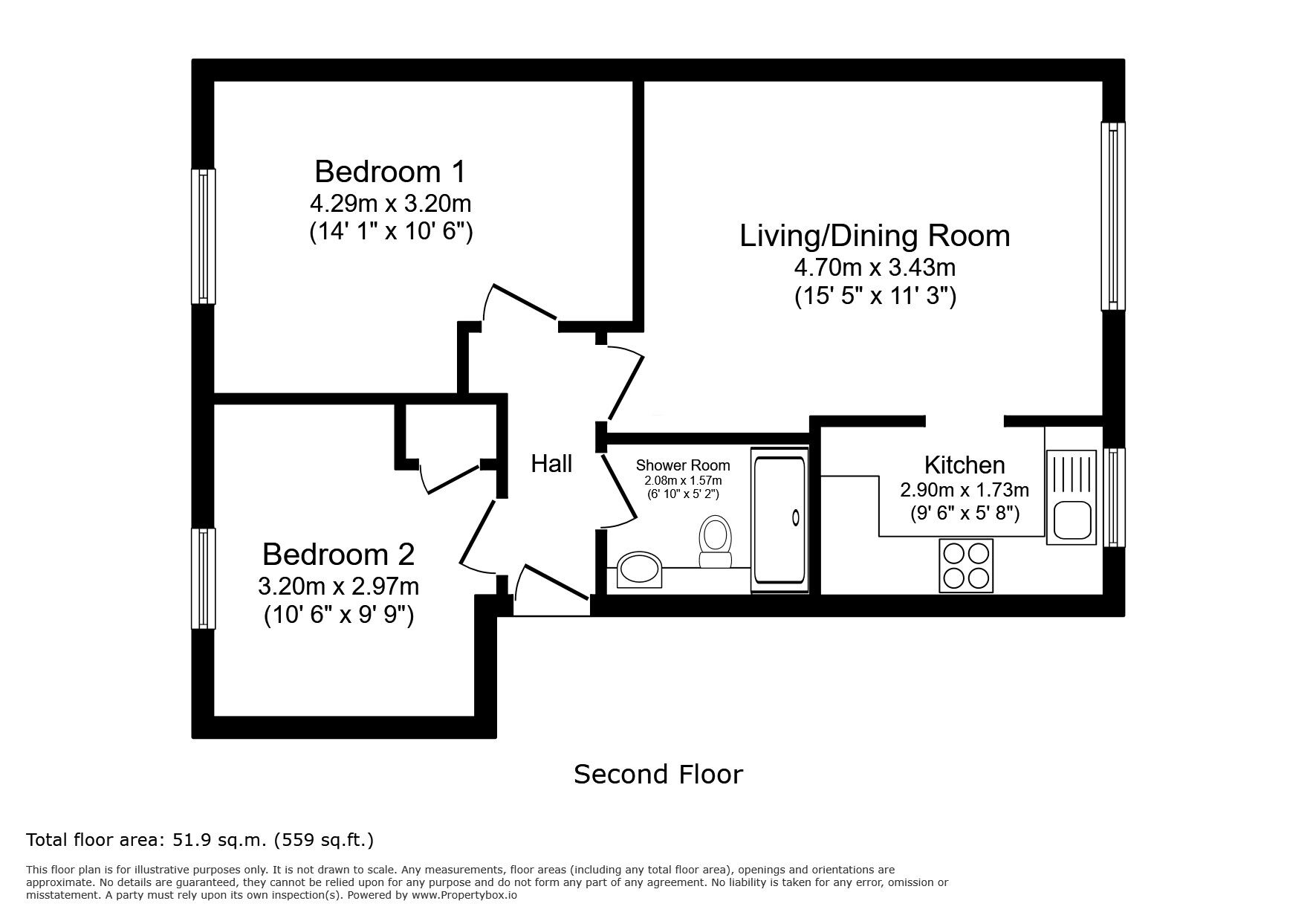 Floorplan of 2 bedroom Flat for sale, Varsity Drive, Twickenham, TW1