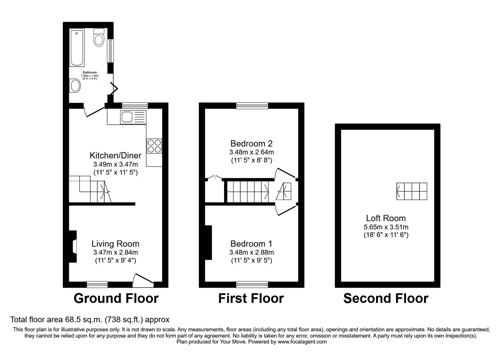 Floorplan of 2 bedroom Mid Terrace House to rent, Kneller Road, Twickenham, TW2