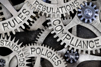 Compliance, legislation, rules, metal cogs