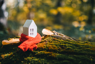 Model house out in Autumn forest