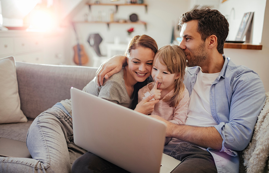 Family on couch