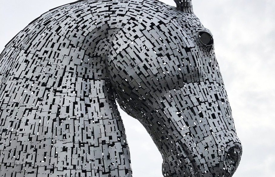 Head of one of the Kelpies in Falkirk