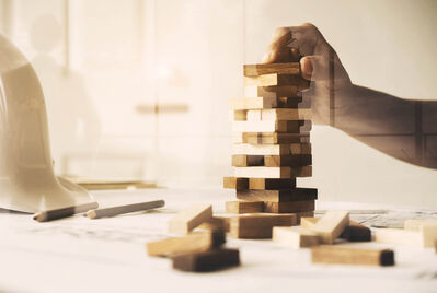 Building blocks stacked on a table