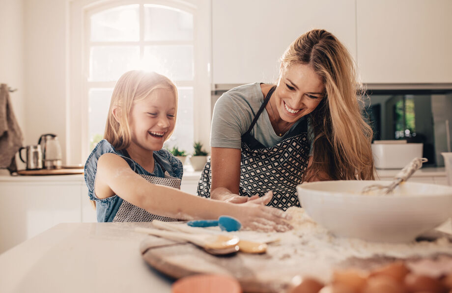 family baking in a kitchen